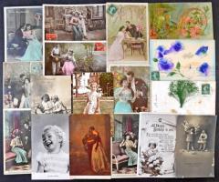 Egy doboznyi (kb. 1000 db) RÉGI motívumlap, sok művészlap, üdvözlőlap, hölgyek / Cca. 1000 pre-1945 motive cards in a box, many greeting card, art postcards, ladies