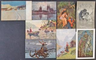 Egy doboznyi (kb. 1000 db) RÉGI motívumlap, sok művészlap, üdvözlőlap, hölgyek / Cca. 1000 pre-1945 ...