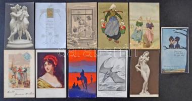 Egy doboznyi (kb. 800 db) RÉGI motívumlap, sok művészlap, üdvözlőlap, hölgyek, folklór, vallás / Cca...