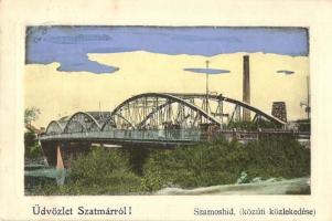 1912 Szatmárnémeti, Szatmár, Satu Mare; Szamos híd (közúti közlekedés). Hollósi felvétele, Barthné kiadása / Somes river bridge (road traffic)