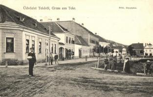 1910 Teke, Teaca; Hauptplatz / Fő tér, utcakép. Kiadja Schupiter János, Szilágyi Arthur műterméből / main square, street view (EK)