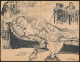 1941 Militária témájú karikatúra Akvarell, papír. Jelzett. 21x17 cm