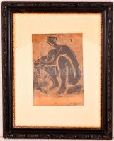 Andrássy Kurta János (1911-2008): Guggoló férfi. Monotípia, papír (apró szakadásokkal), jelzett, üve...