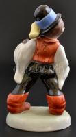 Herendi porcelán harmonikázó fiú, kézzel festett, jelzett, hibátlan, m: 20 cm