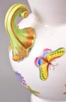 Herendi Viktória mintás váza. Kézzel festett, jelzett, aranyozás kissé kopott. 20 cm