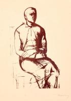 Barcsay Jenő (1900-1988): Ülő férfi. Szitanyomat, papír, jelzett, üvegezett keretben, 24×15 cm