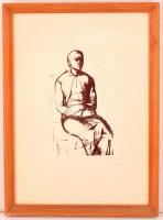 Barcsay Jenő (1900-1988): Ülő férfi. Szitanyomat, papír, jelzett, üvegezett keretben, 24×15 cm