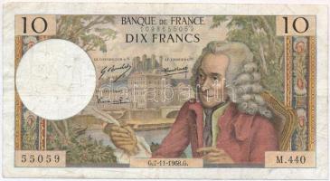 Franciaország 1968. 10Fr T:III tűlyukak France 1968. 10 Francs C:F needle holes