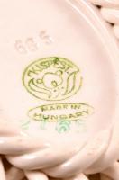 Kispesti porcelán pipacsos fonott kosár, matricás, jelzett, kopásnyomokkal, hajszálrepedéssel, 17×14...