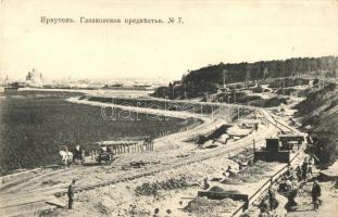 Irkutsk, construction of railways, railroad in Glazkov suburb. Scherer, Nabholz & Co. / Transzszibériai vasút kiépítése