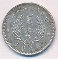 Kínai Császárság / Kwangtung Tartomány 1928-1929. 20c Ag (5,34g) T:2 
Chinese Empire / Kwangtung Pr...