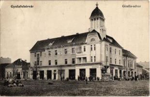 1916 Gyulafehérvár, Karlsburg, Alba Iulia; Gizella udvar, Városi Vendéglő, Fuchs Nándor, Gelb Fülöp és Schlesinger testvérek üzlete / restaurant, shops