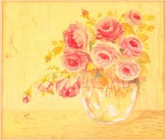 Concha jelzéssel: Rózsás csendélet. Akvarell, papír, foltos, üvegezett keretben, 28×33 cm