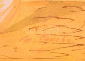 Concha jelzéssel: Rózsás csendélet. Akvarell, papír, foltos, üvegezett keretben, 28×33 cm