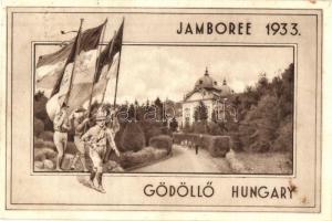 1933 Gödöllő, Cserkész Jamboree / International Scouting Jamboree in Hungary, boy scouts with flags + 1933 Gödöllő IV. Jamboree So. Stpl. (fl)