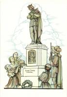 Szent Imre herceg szobra, cserkészek. Kiadja a Magyar Cserkészszövetség / Hungarian boy scout art postcard (EK)