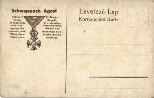 Pozsony, Pressburg, Bratislava; Schwappach Ágost Pozsonyi Patkó reklámlap, pozsonyi kiflis üdvözlőla...