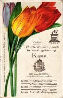 Kassa, Kosice; Franck kávé-pótlék tulipános hazafias reklámlapja. "Tulipán" szójegy alatt 1906. április 6-án 257. szám alatt beiktatva / Franck coffee-substitute advertisement, tulip patriotic litho (EK)