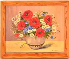 Concha jelzéssel: Virágcsendélet. Olaj, karton, keretben, 50×60 cm