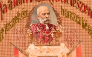 1906 "Szolgálati időm emlékére" - emlékkép Ferenc József arcképével, hímzett, üvegezett ke...
