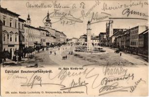 1905 Besztercebánya, Banská Bystrica; IV. Béla király tér, Gyógyszertár, üzletek, templom. Kiadja Lechnitzky O. 176. sz. / square, pharmacy, shops, church