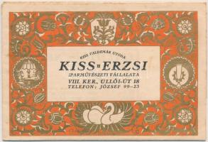 Kiss Valdemár utóda Kiss Erzsi Iparművészeti Vállalata. Budapest Üllői út 18. kihajtható reklámlap belül Értesítő-Meghívóval / Hungarian art workshop's advertisement. Folding card with Invitation-Alert inside