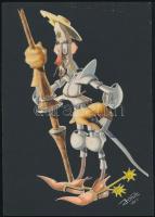 Konok 1956 jelzéssel: Don Quijote. akvarell, papír kollázs. 20x30 cm