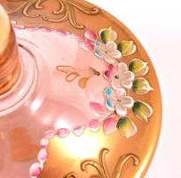 Csehszlovák virágmintás bonbonier, kopásnyomokkal, d: 11,5 cm