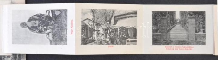 Ada Kaleh, törökök csoportképe török zászlókkal. Leporellolap belül bazárral és Bego Mustafaval; Ali...