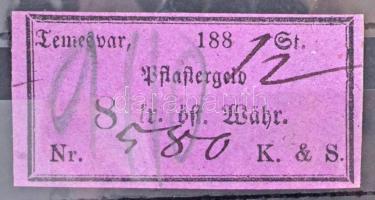 Osztrák-Magyar Monarchia / Temesvár 1880-1890. Pflastergeld (Útadó) 8 osztrák értékű forintról, K. & S., lila T:II / Austro-Hungarian Empire / Timisoara 1860-1870. Pflastergeld (Pavement Tax) about 8 Austrian value Forint, K. & S., purple C:F