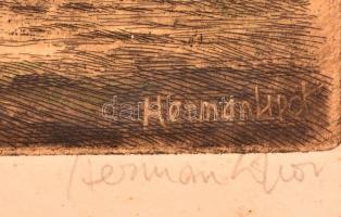 Herman Lipót (1884-1972): Balaton partján.Színezett rézkarc, papír, jelzett, üvegezett keretben, 28×...