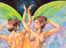 Flaskay jelzéssel: Tetovált aktok. Vegyes technika, papír-karton, 44×60 cm