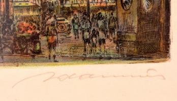 Olvashatatlan jelzéssel: Bécs, Graben, színezett rézkarc, papír, üvegezett fa keretben, 16,5×14,5 cm