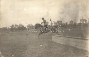 1912 Osztrák-magyar katonai lovas kiképző, akadályugratás / Austro-Hungarian K.u.K. military training camp for cavalry, jumping fences. photo (fl)