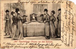 1910 Get Ehescheidungs-Prozess vor dem Rabinate. S.M.P. Kraków 1902. / Jewish gett divorce process in front of the rabbi. Judaica art postcard (EM)