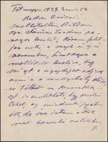 1939 gr. Károlyi Lajos nagybirtokos saját kézű levele Csécsi Miklós intézőhöz