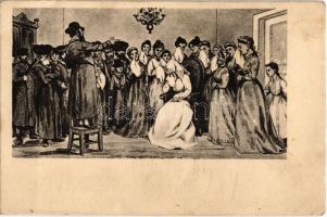 Jewish art postcard with crying women. Judaica. Editura Fortuna Palatul Nifon, Bucuresti (EK)