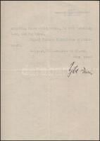 1917 Ybl Ervin saját kézzel aláírt levele Vértes O. József előléptetése ügyében