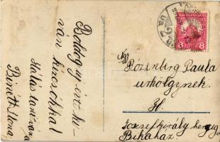 Boldog új évet! / Jewish New Year greeting art postcard with Hebrew text, rabbis (Rb)