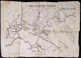 1866 A déli csatatér térképe. (Porosz-osztrák-olasz háború.) Bp., Emich Gusztáv, foltos, a széleken gyűrődésekkel, hajtásnyomokkal, 54x39 cm