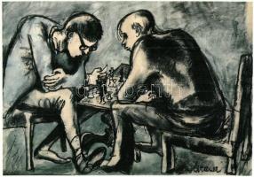 16 db MODERN sakk motívumlap, sakk motívumú festmények / 16 MODERN chess motive cards, art postcards