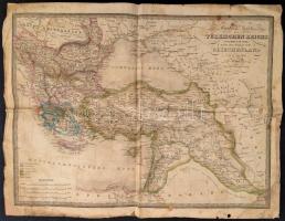 1845 F. Fried: General Karte des Türkischen Reichs (in Europa und Asien) nebst dem Königreiche Griechenland, F. Fried, Wien, Artaria & Comp, kézzel színezett rézmetszet, rossz állapotban, a hátoldala firkált, javított, szakadásokkal, 35x49 cm.