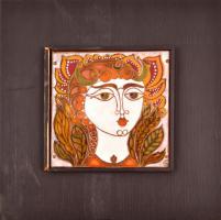 Radnai Zoltán (1960-): Női fej. Tűzzománc, rézlap, jelzett,  keretben, 15,5×15,5 cm