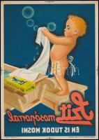 cca 1930 Szit mosóporral én is tudok mosni, kisplakát negatív nyomata, kiadja: Globus Nyomda, 24×17 cm
