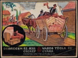 1930 Gönczi-Gebhardt Tibor (1902-1994): Debrecen sz. kir. város, plakátterv, törésnyommal, 22,5×31 cm