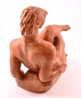 Kerényi Jenő (1908-1975): Könyöklő akt. Terrakotta, kopás nyomokkal, jelzett, m:25 cm, h:32 cm