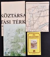 cca 1973-2000 Vegyes magyar térkép tétel, 4 db:  Tokajhegyalja borászati térképe, Magyarország vasúti térképe, Budapest kerékpárútjai, Magyar Népköztársaság államigazgatási térképe. Változó állapotban. Különféle méretben.