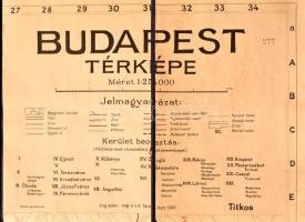 1950 Budapest térképe. 1: 25.000. Bp., Honvéd Sajtó és Lapkiadó Vállalat, (Offset-ny.), vászonra kas...