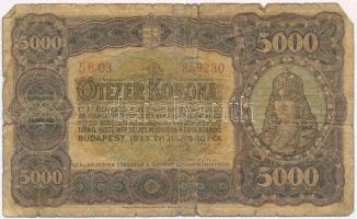 1923. 5000K Magyar Pénzjegynyomda Rt. Budapest T:III-,IV Adamo K39