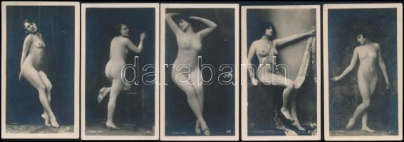 cca 1920-1930 Régi erotikus fotók, J. Mandel, Párizs, 5 db, 7×4 cm